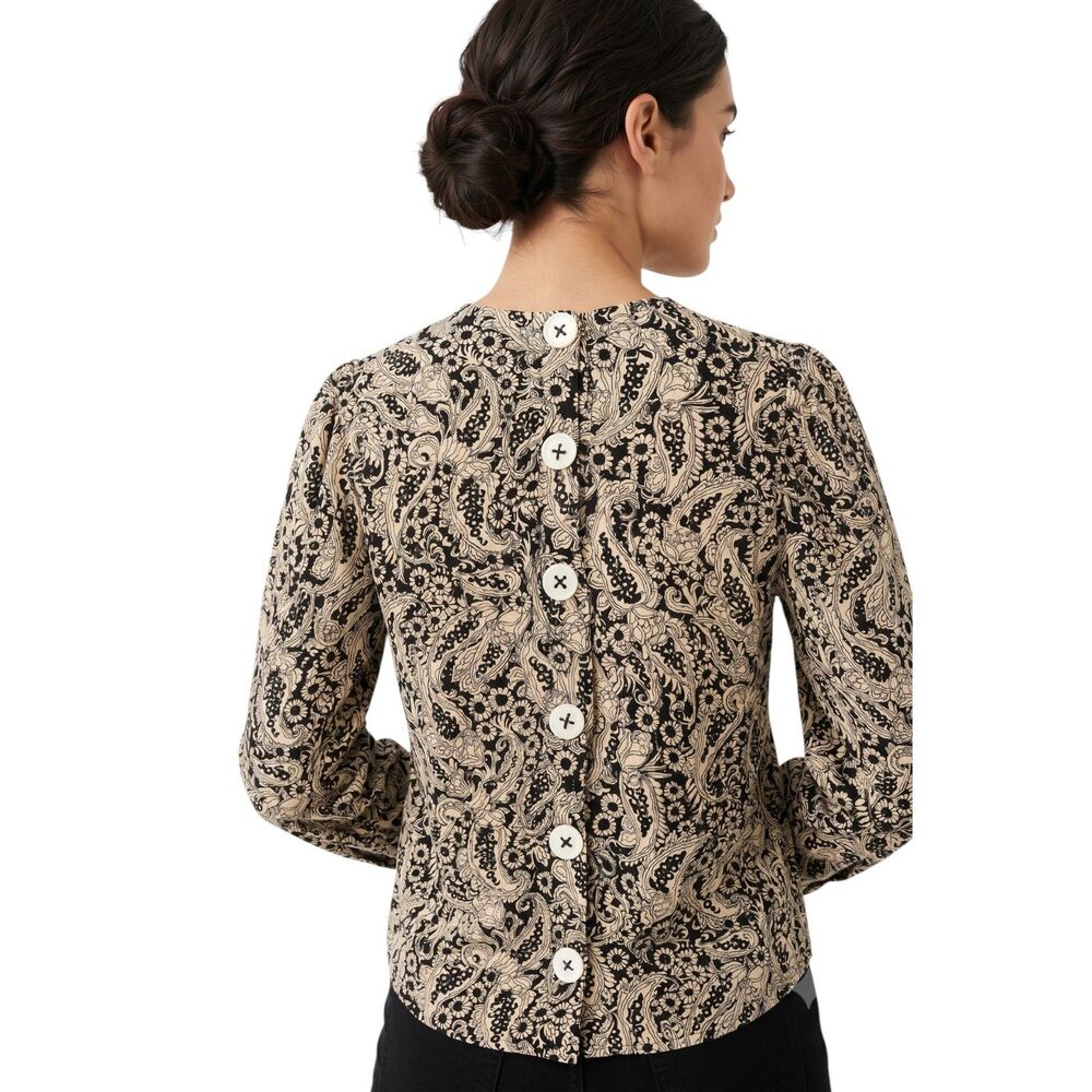 Zara Metallic Print Long Sleeve Top XS Shimmering Party Going-Out Shirt